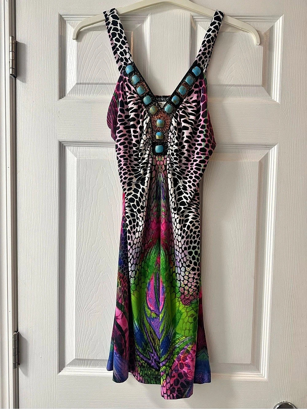 VENUS Multicolor Embellished Mini Dress Size Small Like New